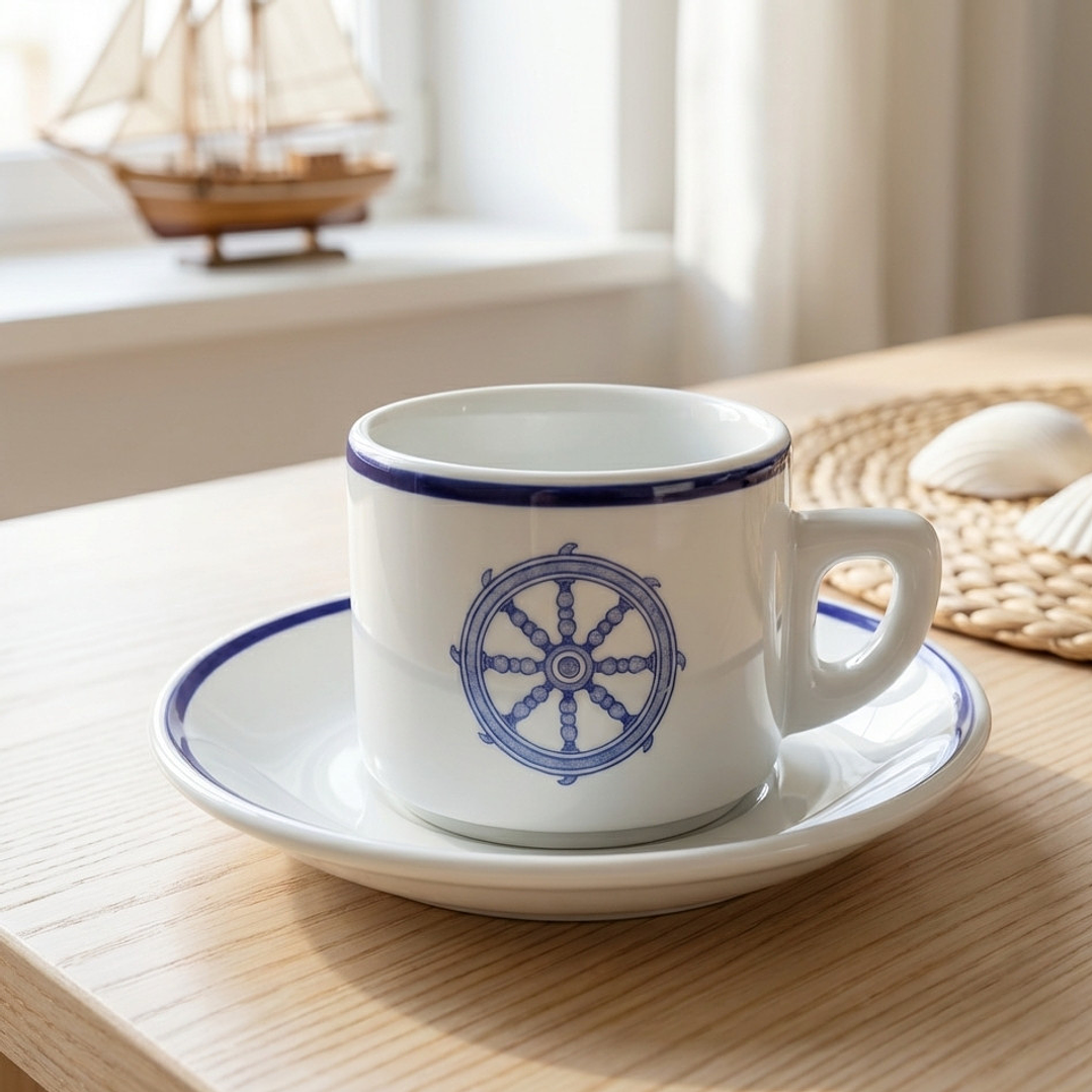 Juego de taza y plato de café Churchill, diseño náutico - Inglaterra años 90 7