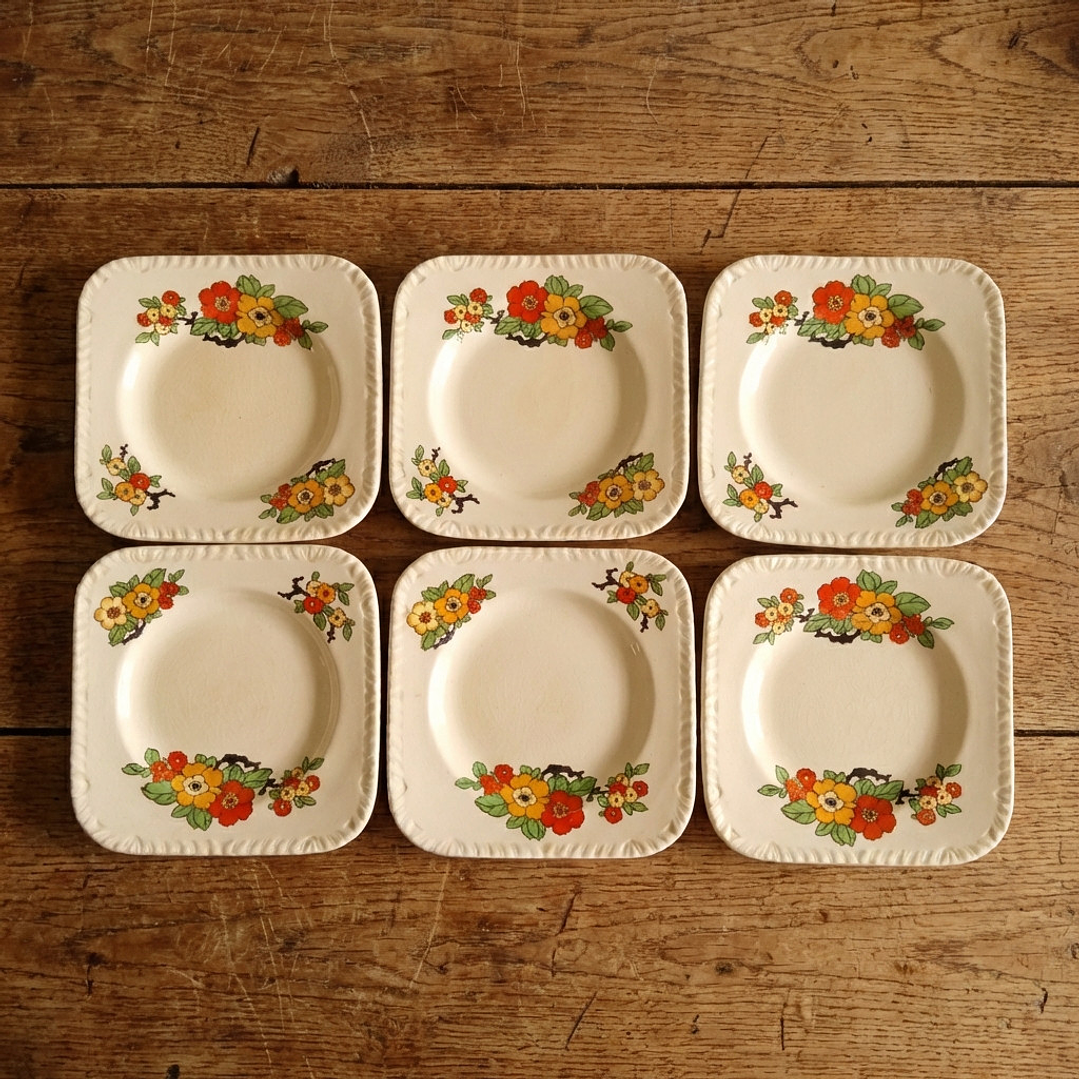 Seis platos decorativos ingleses - Staffordshire 1940 8