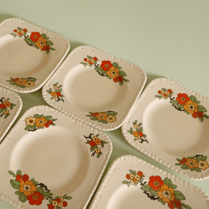 Seis platos decorativos ingleses - Staffordshire 1940 1