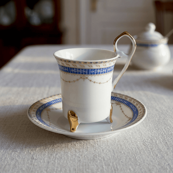 Taza y plato de café de porcelana tipo demitasse · Años 70 9