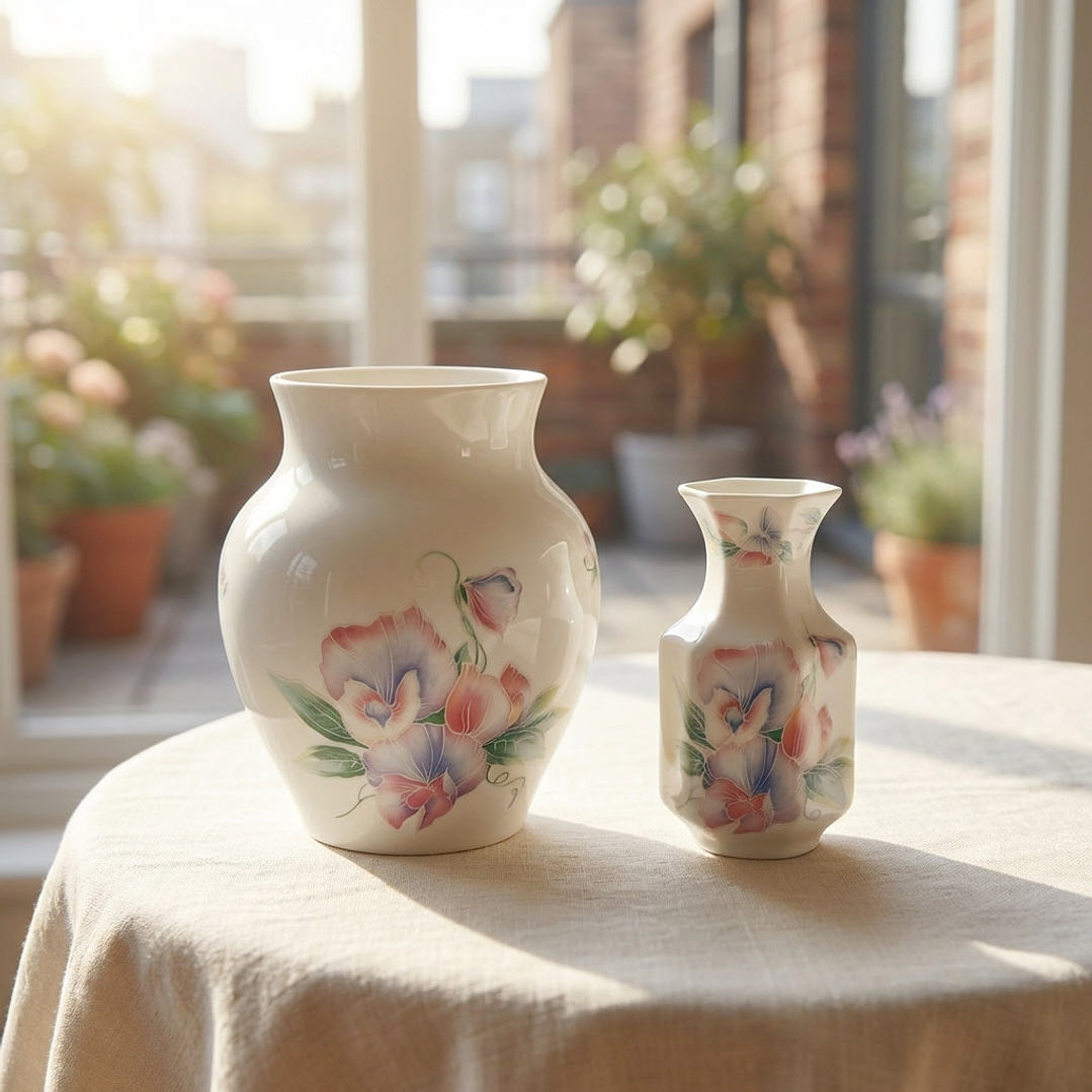 Pareja de floreros de porcelana inglesa Aynsley · años 80 9