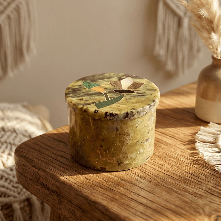 Joyero indio de piedra pulida con incrustación de nácar - años 70 7