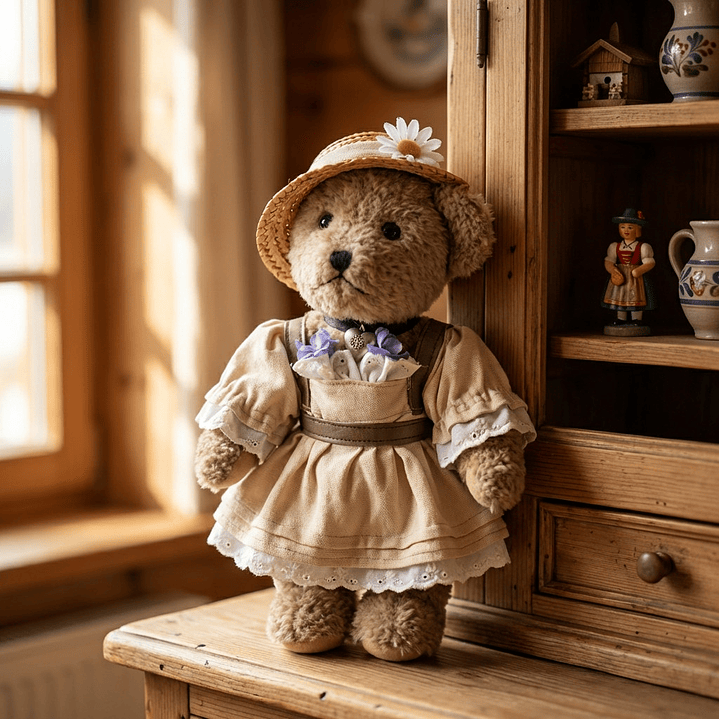 Peluche vintage alemán con traje típico bávaro · G. Wurm - años 80 7