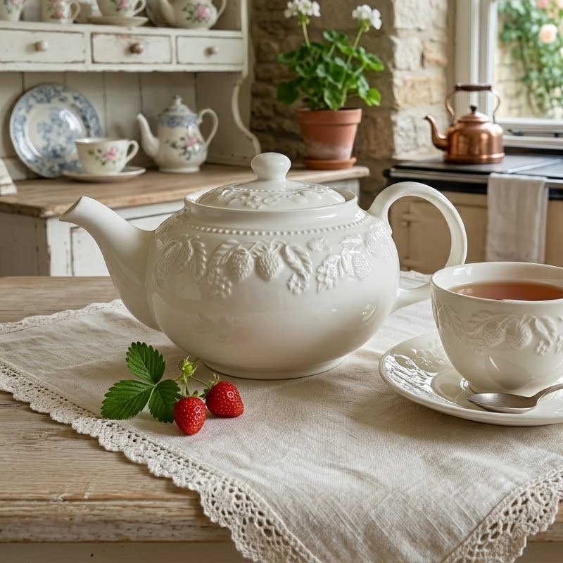 Tetera inglesa Barratt's con relieve de fresas · años 70 8