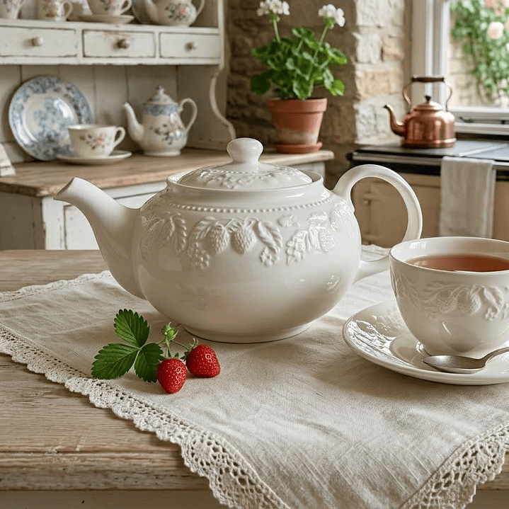 Tetera inglesa Barratt's con relieve de fresas · años 70 8