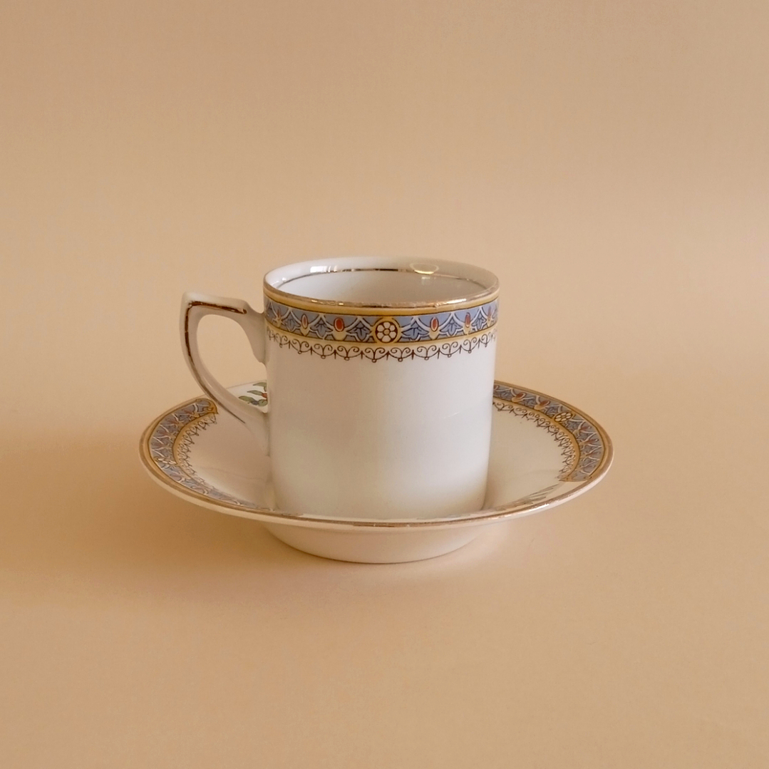 Taza y plato de café ingleses Alfred Meakin – vajilla hotelera histórica (ca. 1920) 1