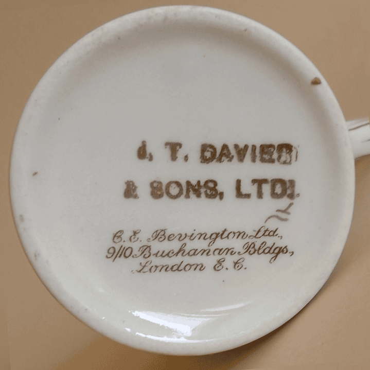 Taza y plato de café ingleses Alfred Meakin – vajilla hotelera histórica (ca. 1920) 4