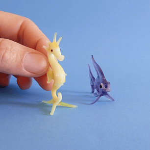 Figuras de cristal de Murano · caballito de mar y pez · años 70