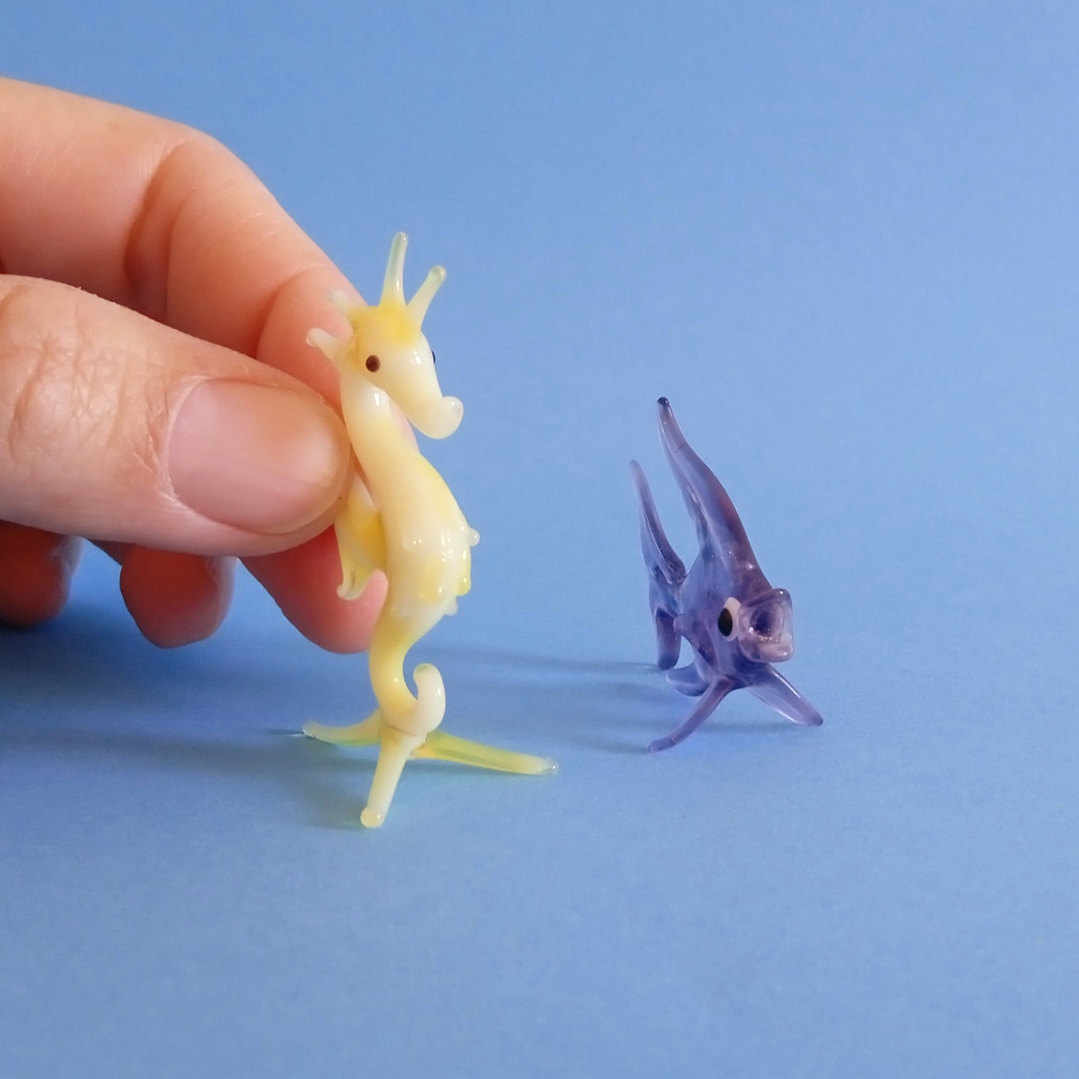 Figuras de cristal de Murano · caballito de mar y pez · años 70 2