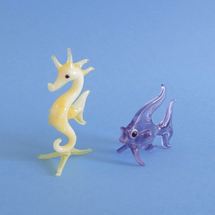 Figuras de cristal de Murano · caballito de mar y pez · años 70