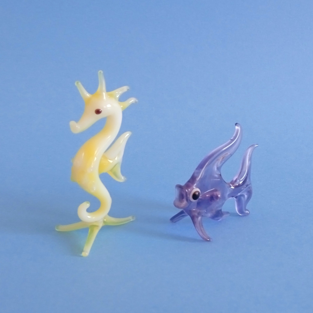 Figuras de cristal de Murano · caballito de mar y pez · años 70 1