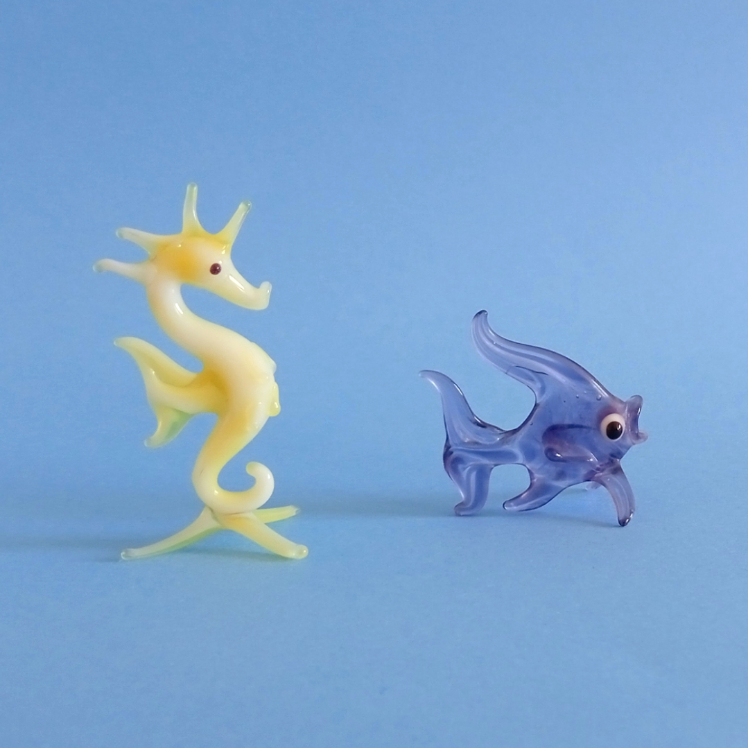 Figuras de cristal de Murano · caballito de mar y pez · años 70 5