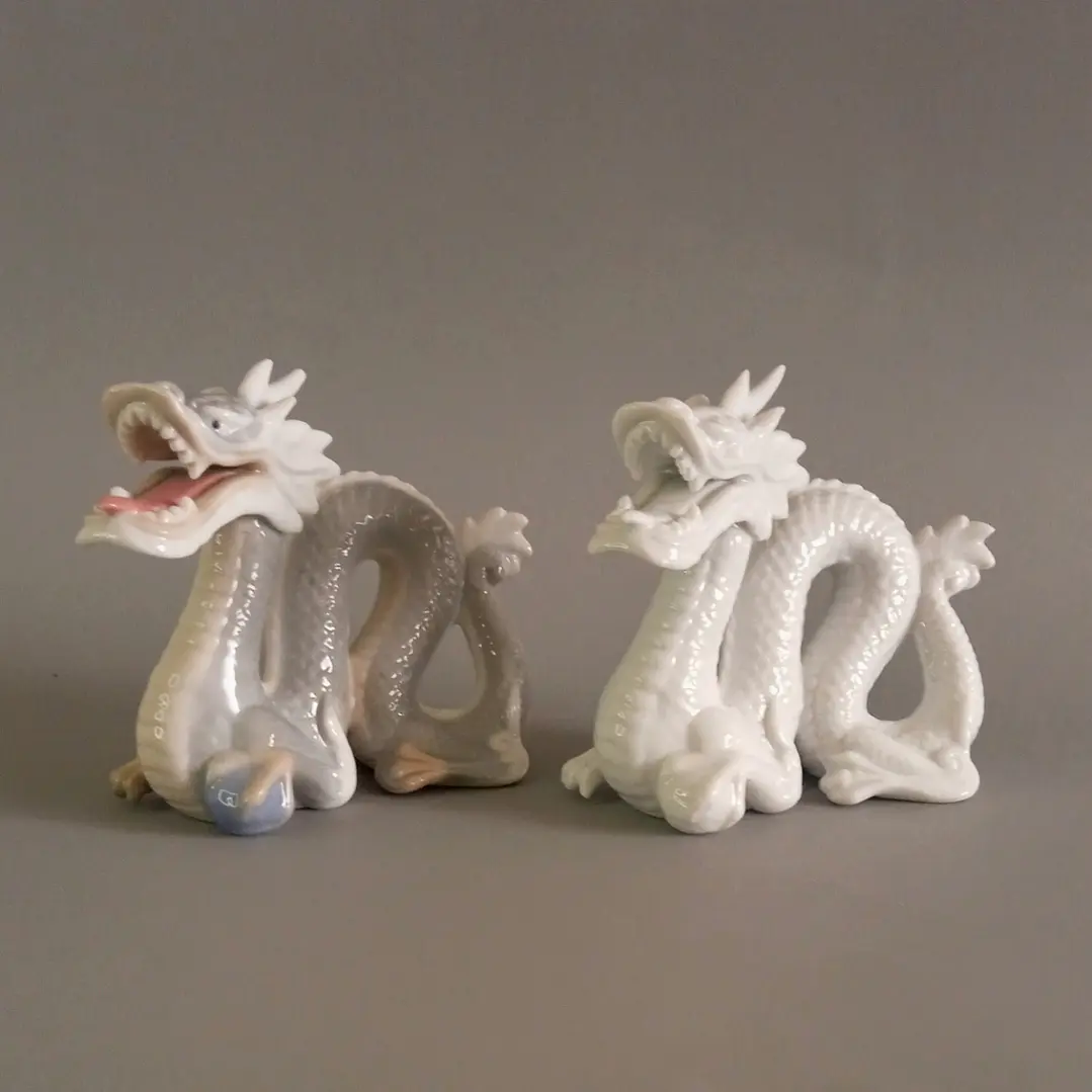 Pareja de dragones orientales de cerámica esmaltada - Japón 1