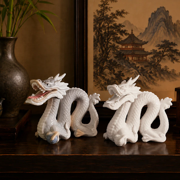 Pareja de dragones orientales de cerámica esmaltada - Japón 8