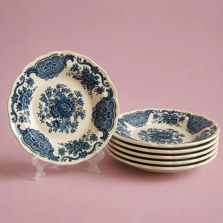Juego de 6 platitos ingleses Ridgway “Windsor” azul 1