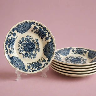 Juego de 6 platitos ingleses Ridgway “Windsor” azul
