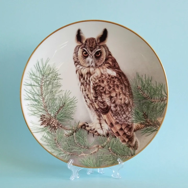 Plato decorativo Limoges Haviland “Long-eared Owl” • Francia 1984 1