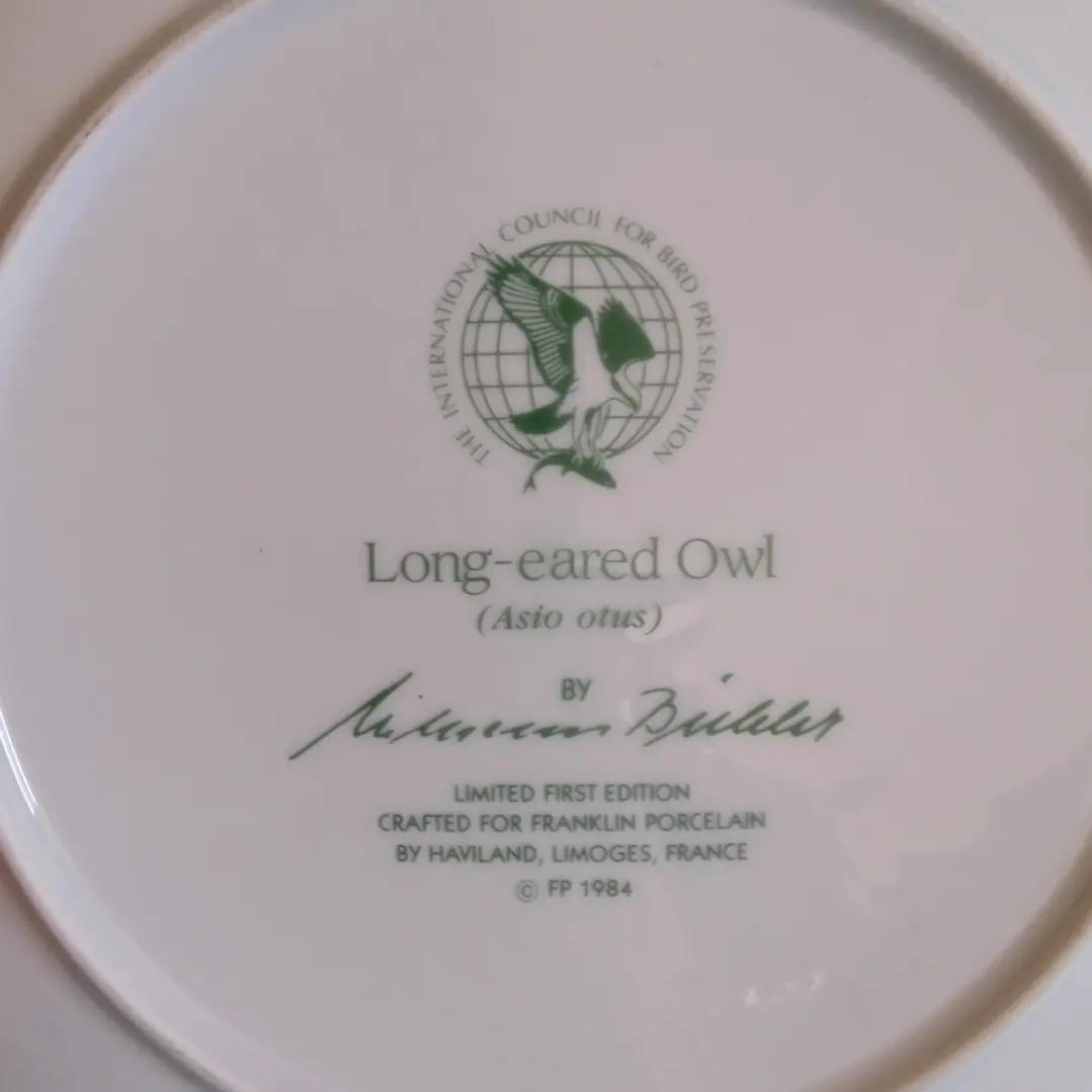 Plato decorativo Limoges Haviland “Long-eared Owl” • Francia 1984 3