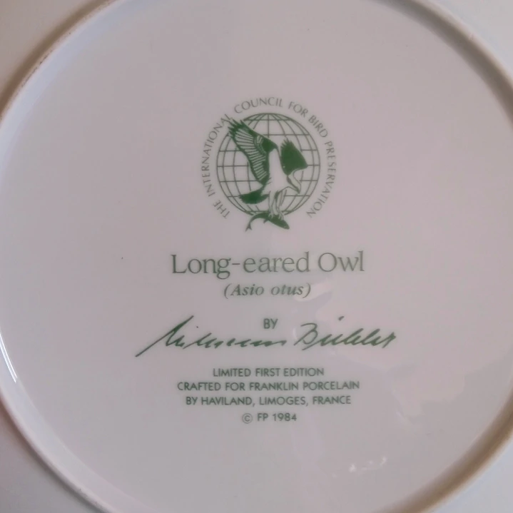 Plato decorativo Limoges Haviland “Long-eared Owl” • Francia 1984 3