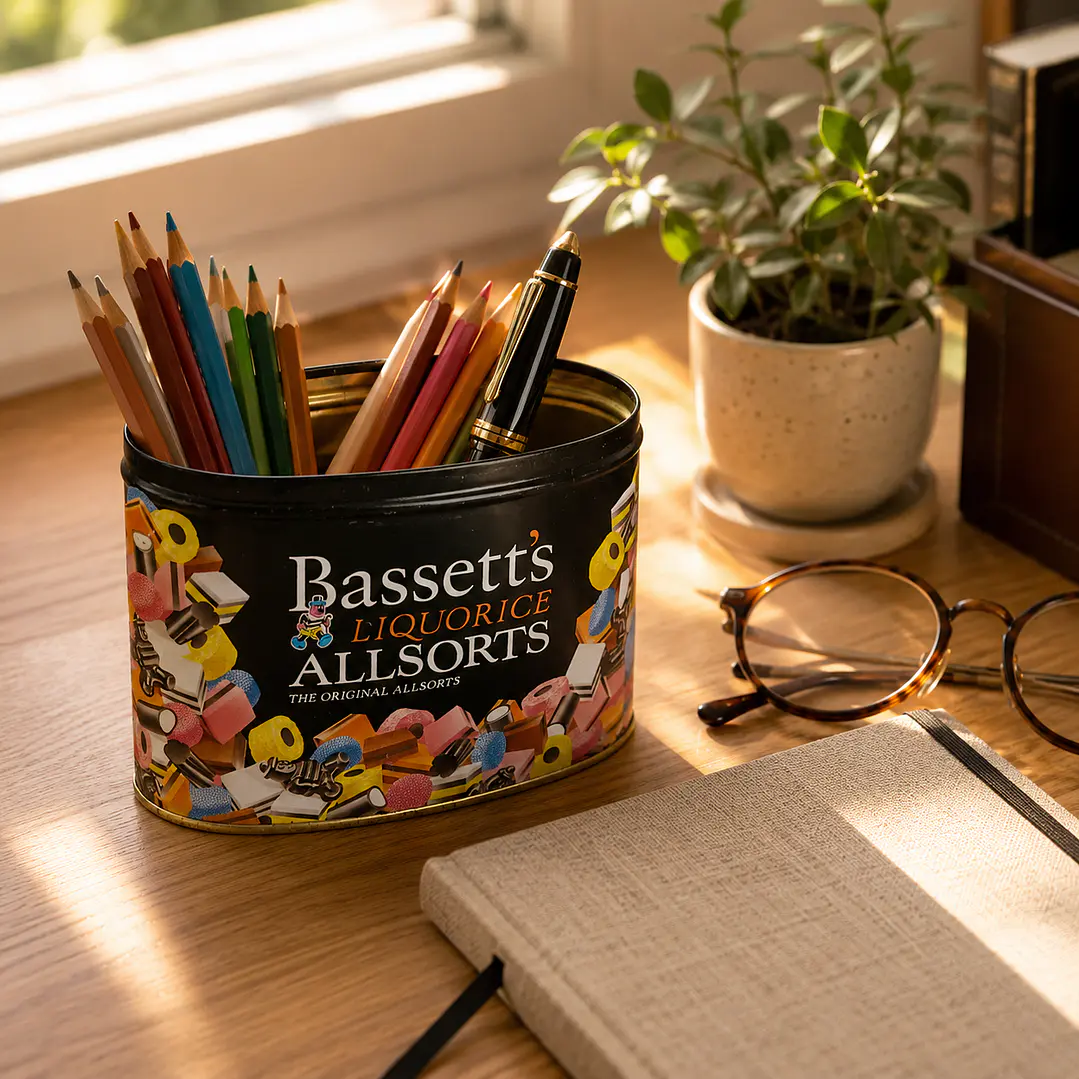 Lata decorativa inglesa de dulces Bassett's Liquorice Allsorts • sin tapa 6