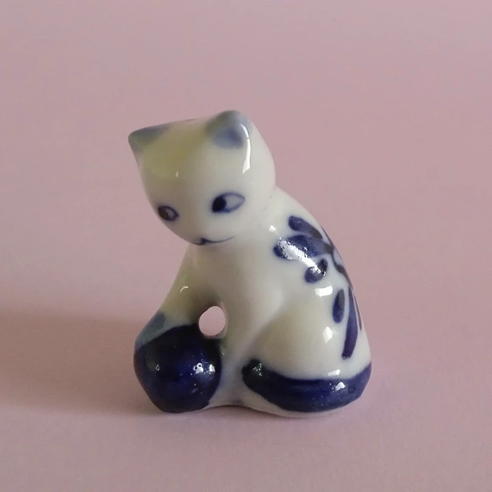 Par de miniaturas de gatitos en porcelana y cerámica enlozada 3