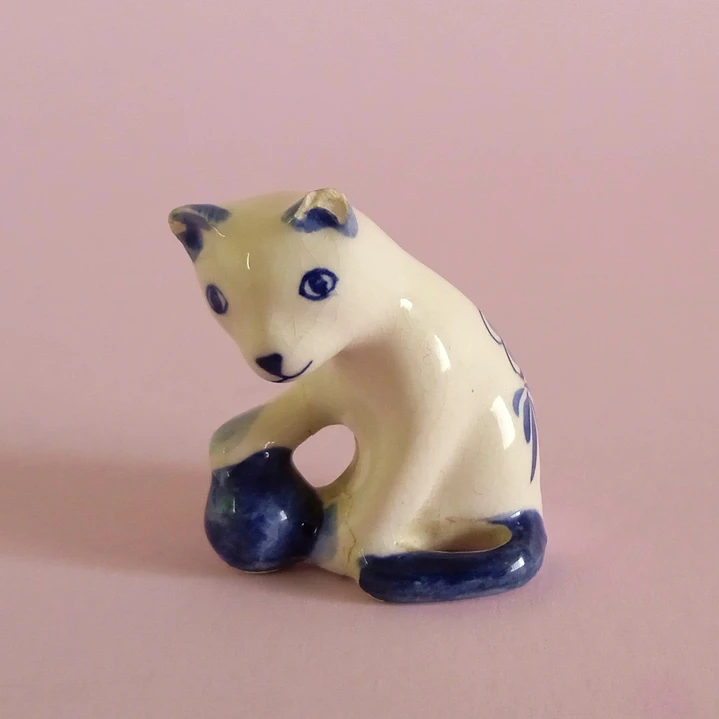 Par de miniaturas de gatitos en porcelana y cerámica enlozada 5