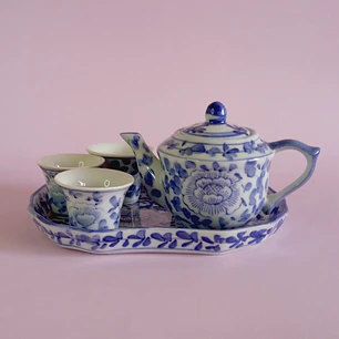 Juego de té chino en miniatura de porcelana vintage