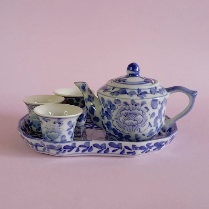 Juego de té chino en miniatura de porcelana vintage 1