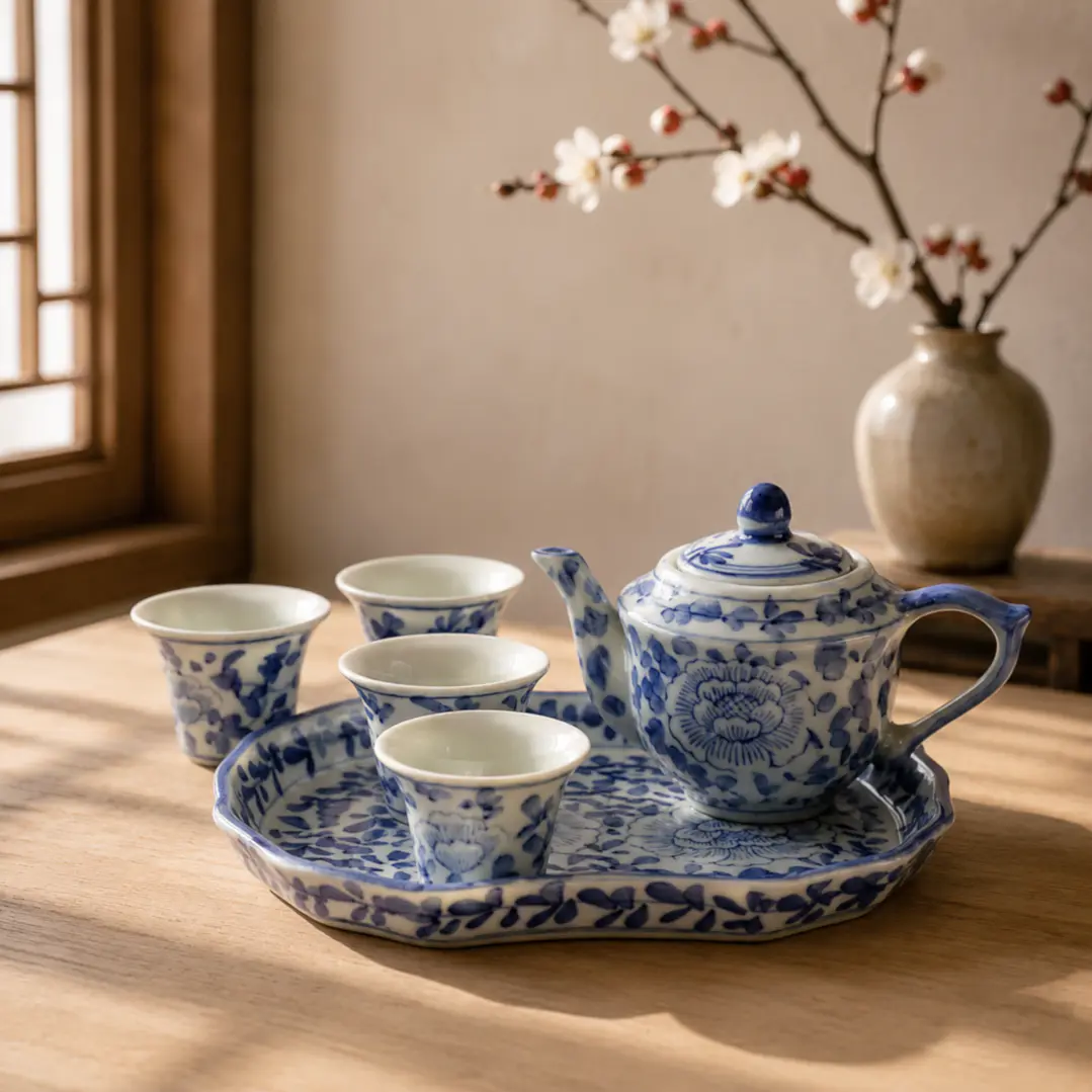 Juego de té chino en miniatura de porcelana vintage 10