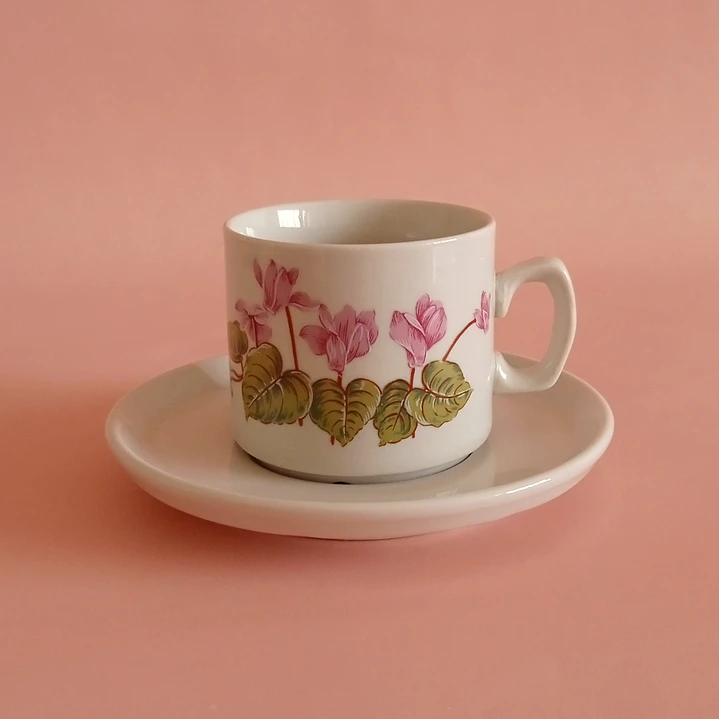 Dúo de café decorativo de porcelana italiana • con detalle 1
