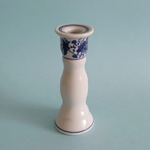 Candelero vintage de porcelana estilo oriental • azul y blanco