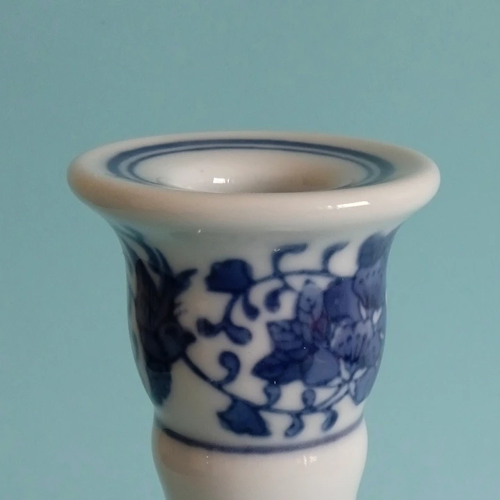Candelero vintage de porcelana estilo oriental • azul y blanco 6