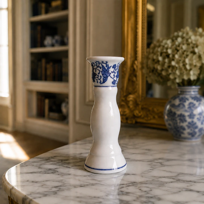 Candelero vintage de porcelana estilo oriental • azul y blanco 8