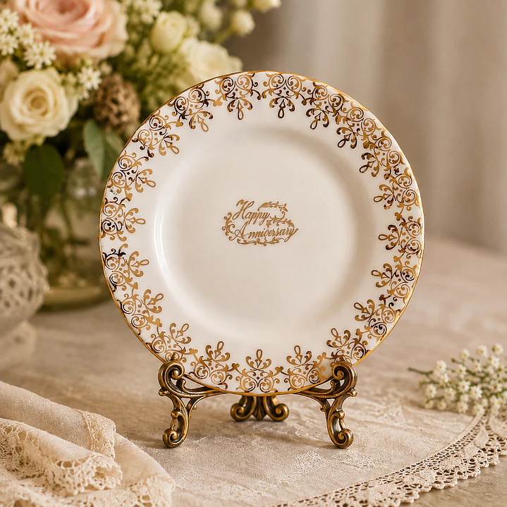 Plato decorativo de porcelana Royal Albert “Happy Anniversary” 6