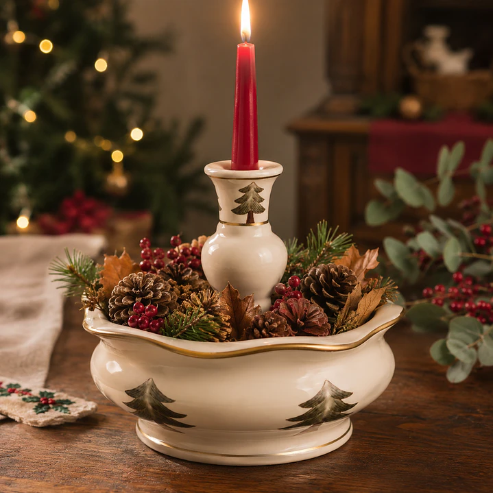 Centro de mesa navideño de porcelana con candelero central 2