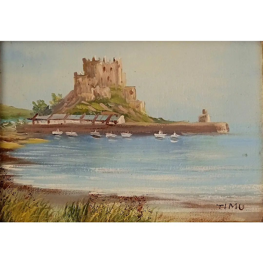 Cuadro al Óleo Vintage del Castillo Mont Orgueil, Isla de Jersey 4