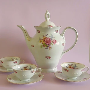 Cafetera de porcelana y tazas para café alemanes • 1960