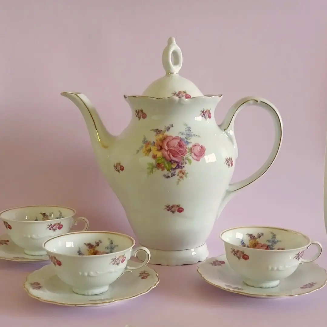 Cafetera de porcelana y tazas para café alemanes • 1960 1