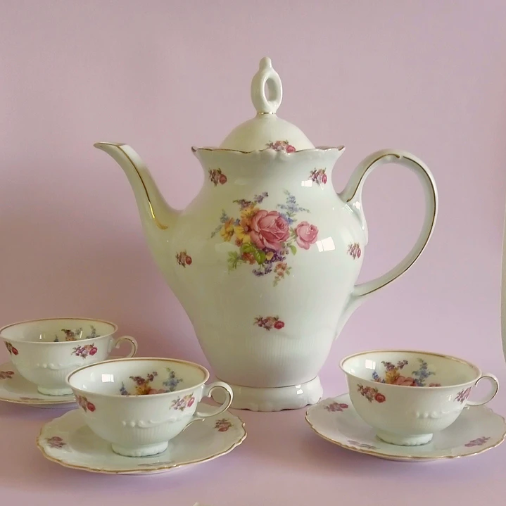 Cafetera de porcelana y tazas para café alemanes • 1960 1