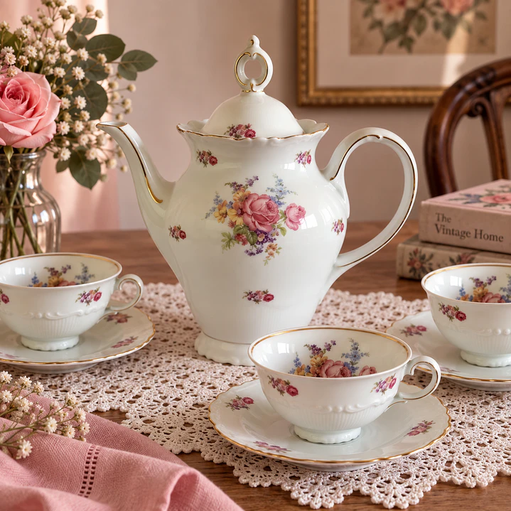 Cafetera de porcelana y tazas para café alemanes • 1960 13