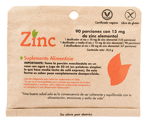 Zinc Dulzura Natural - 90 porciones de 15 mg