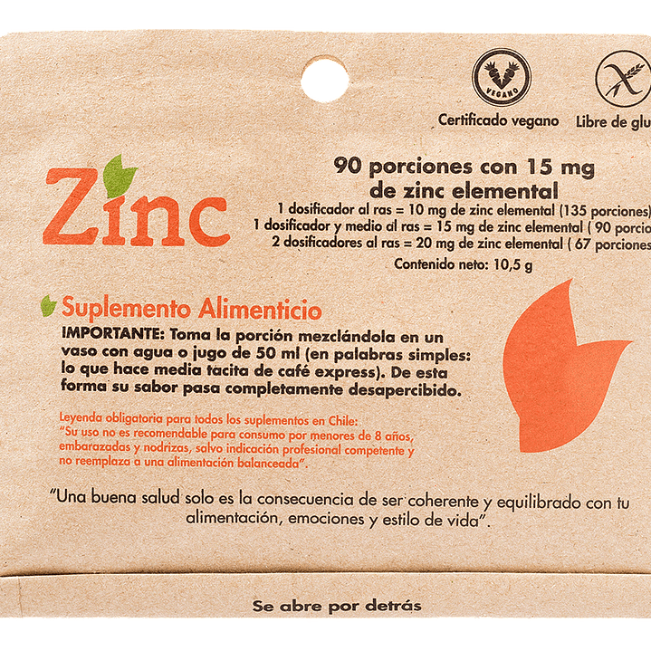 Zinc Dulzura Natural - 90 porciones de 15 mg