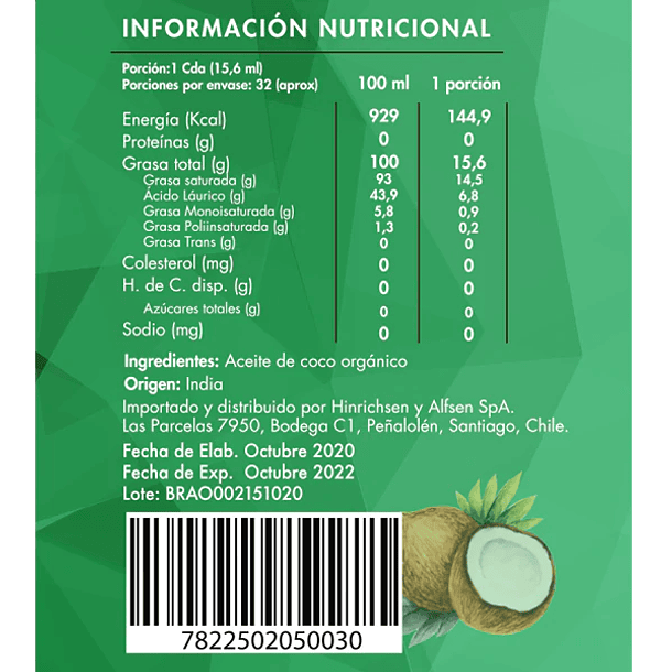 Aceite de Coco Orgánico Extra Virgen 500 ml 3