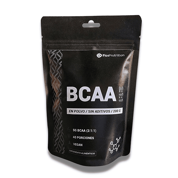 BCAA (Leucina, Isoleucina y Valina) 2:1:1 - 200 GR (40 porciones) FicoNutrition 1