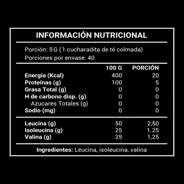 BCAA (Leucina, Isoleucina y Valina) 2:1:1 - 200 GR (40 porciones) FicoNutrition