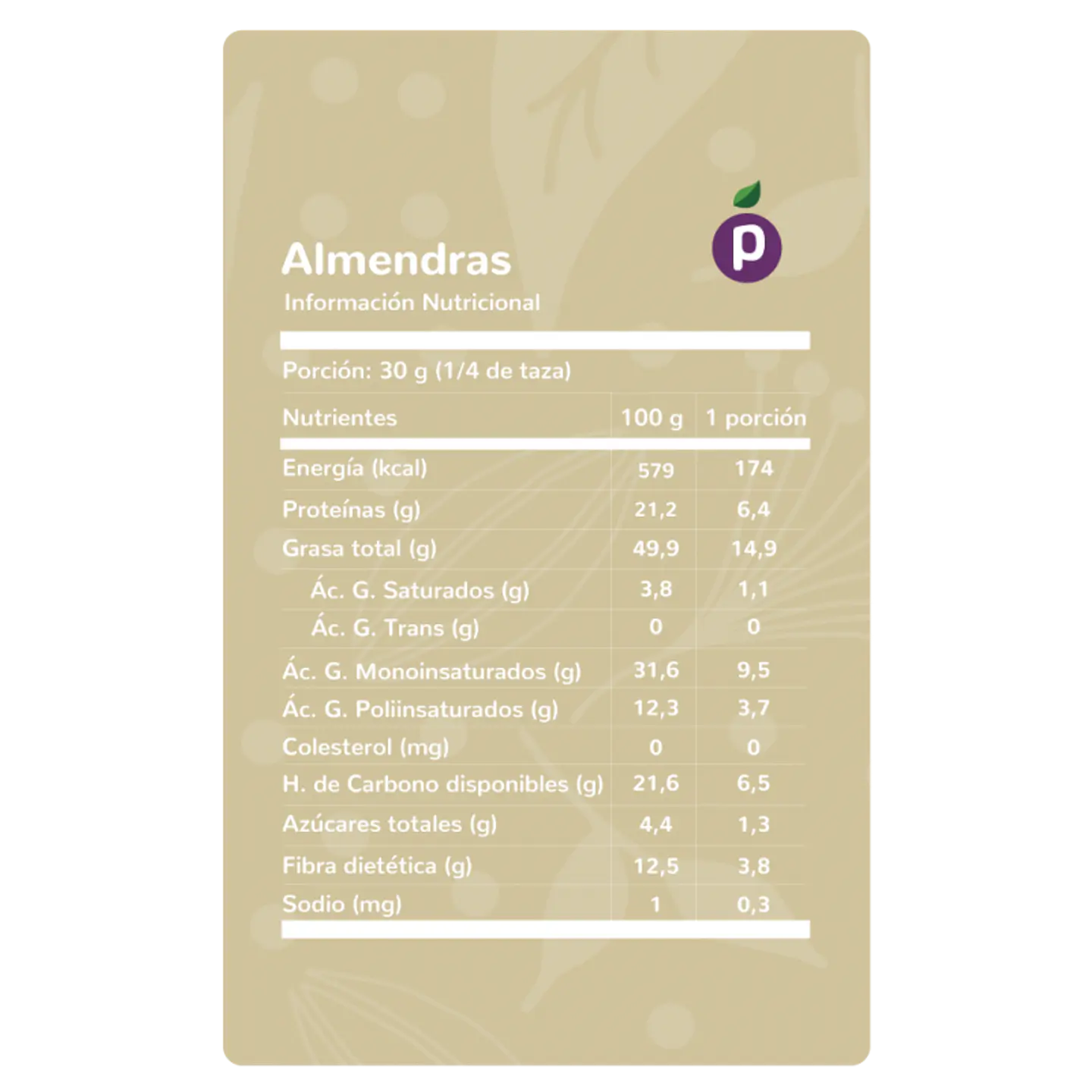 Almendra Natural Piwen 500g 3