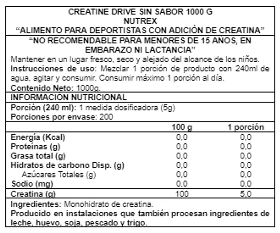 Creatina Monohidratada Nutrex 1 kg - 200 porciones 2