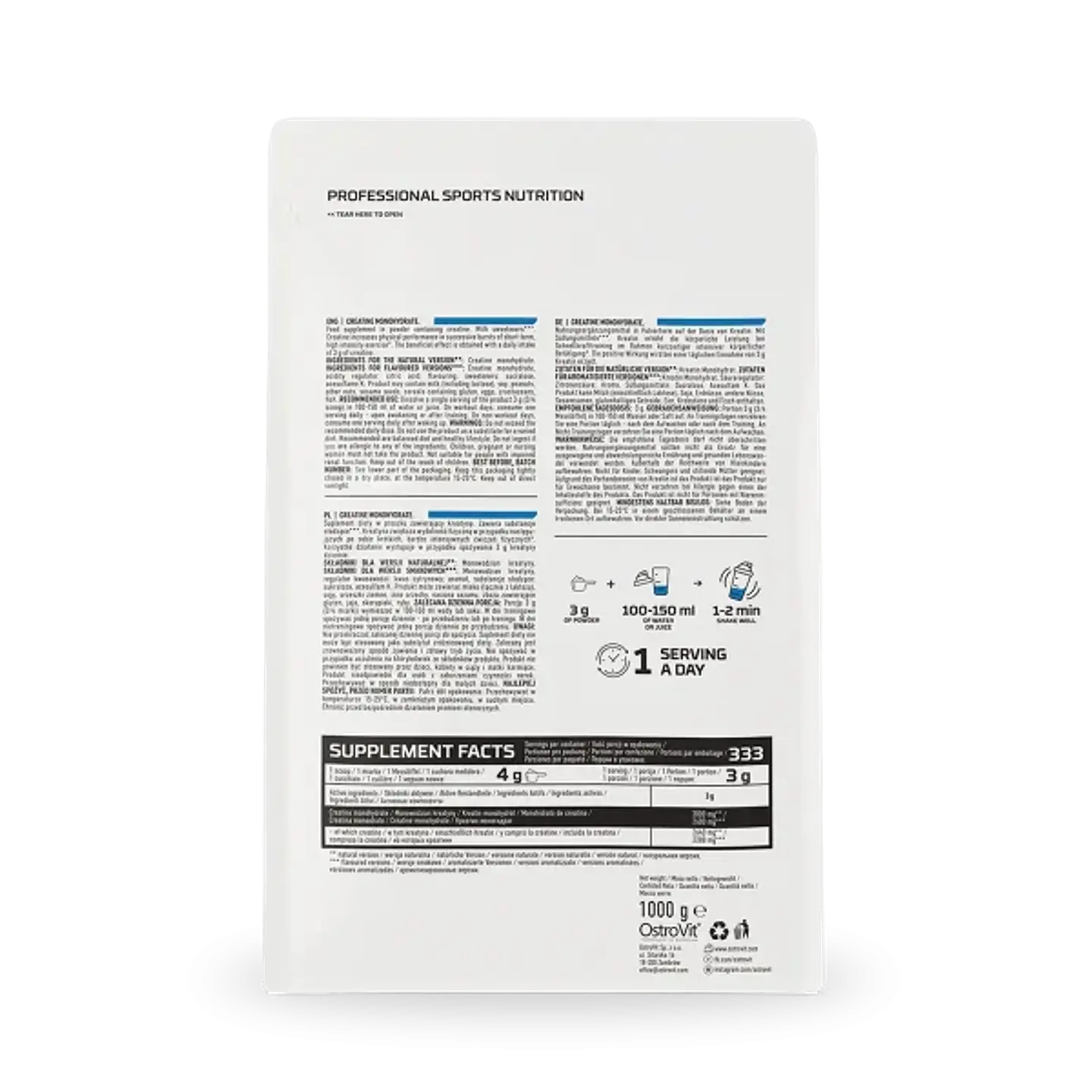 Creatina Monohidratada Ostrovit 1 kg - 200 Servicios 2