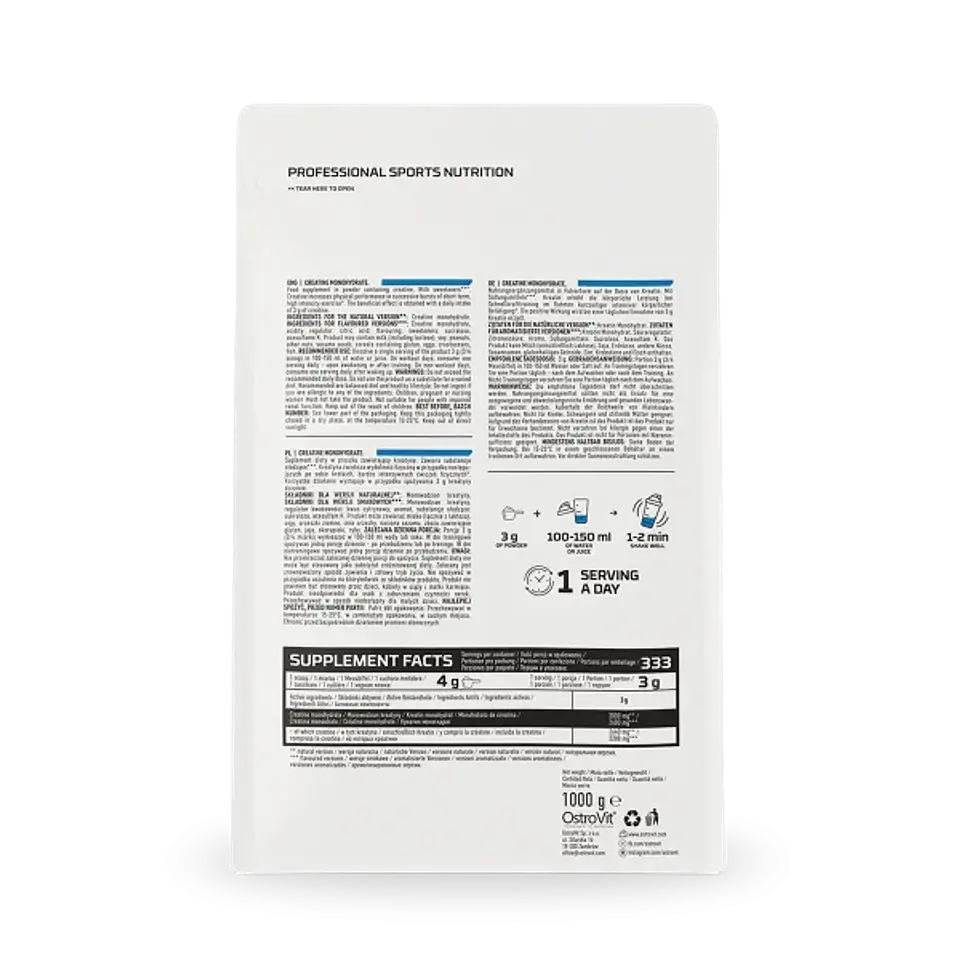 Creatina Monohidratada Ostrovit 1 kg - 200 Servicios 2