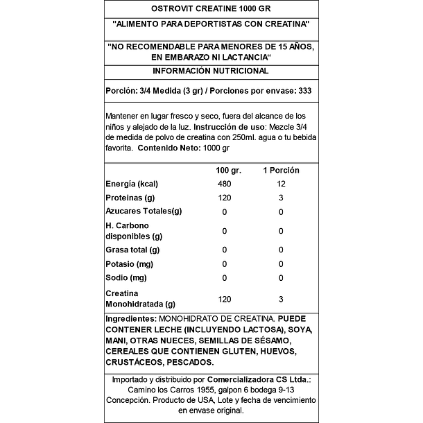 Creatina Monohidratada Ostrovit 1 kg - 200 Servicios 3